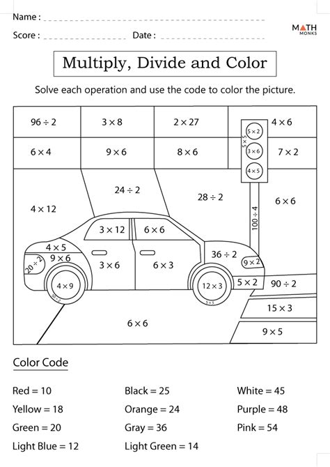 Color By Number Multiplication And Division Worksheets With Answer Key Worksheets Library