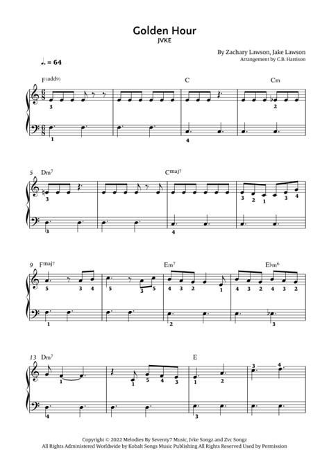 Golden Hour Arr C B Harrison By Jvke Sheet Music For Easy Piano At