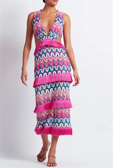 Patbo Crochet Cut Out Maxi Dress Pink Multi