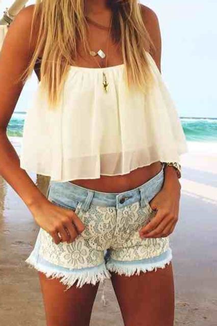 Flowy Crop Top Cream Lace Shorts♡ Cute Summer Outfits Cute Outfits Summer Fashion