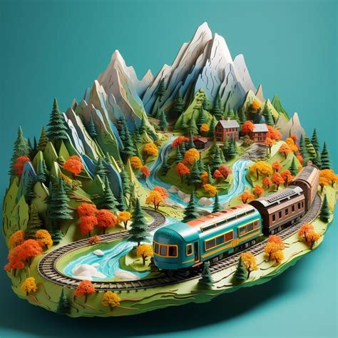 Premium Ai Image View Of Colorful 3d Train Model With Nature Scenery