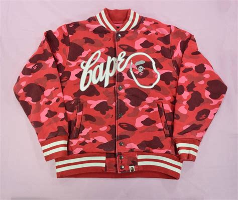 Bape Rare Og Bape Red Camo Cotton Varsity Jacket Grailed