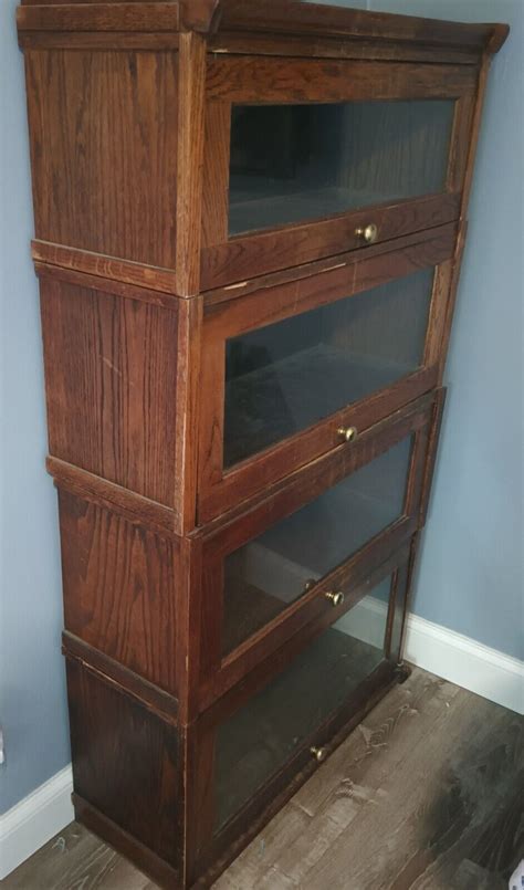 Barrister Bookcase Glass Doors Oak Four Cases Vintage Ebay