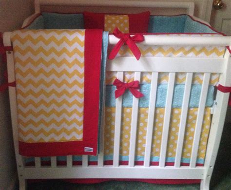 Mini Crib Bedding Yellow Aqua Red By Butterbeansboutique On Etsy