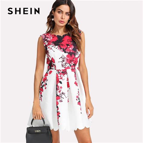 Buy Shein Floral Print Pleated Dress Women Round Neck