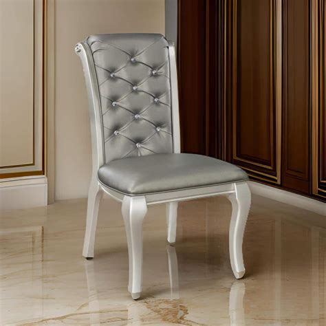 Benjara Gray And Champagne Gold Faux Leather Side Chair With Plush