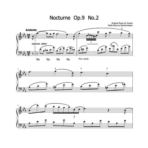 Chopin Nocturnes Op 9 No 2 Transcription for Easy Frédéric