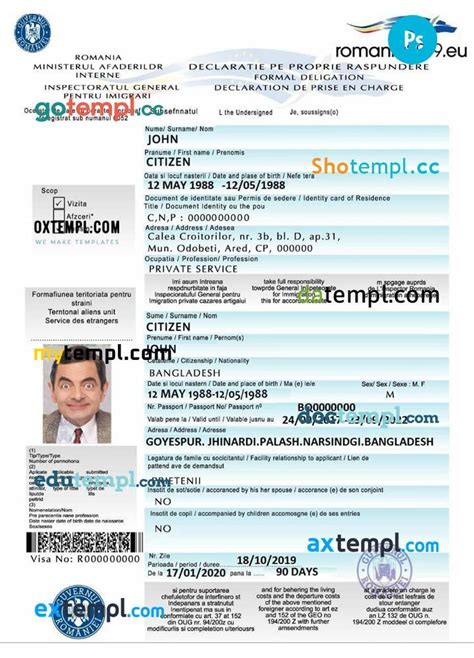 Romania Electronic Visa Psd Template With Fonts