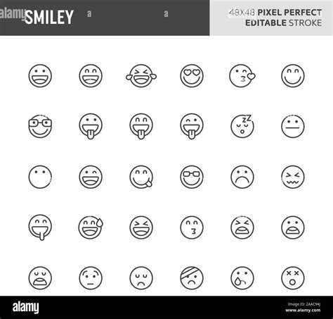 30 Thin Line Icons Associated With Smiley Emoticon With Funny