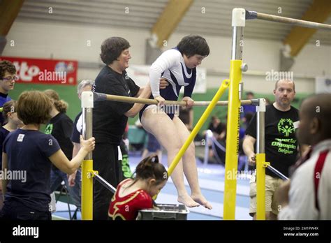 Illustration Picture Shows Athetes At The Gymnastics Parallel Bars