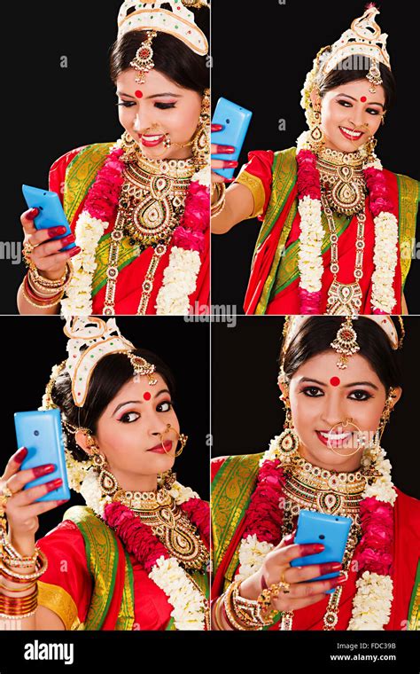 1 Indian Bride Bengali Woman Taking Selfie On Smart Phone Facial