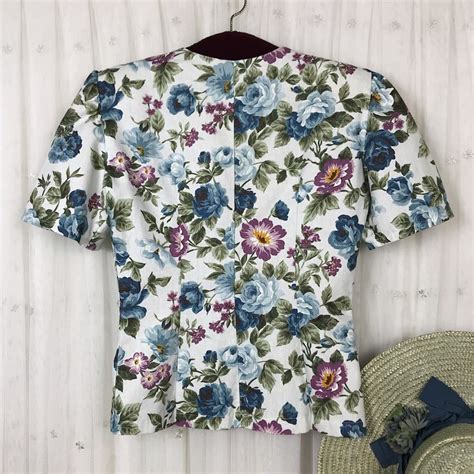 Vintage Womens Floral Cotton Blouse Top Flower Print Made In Etsy