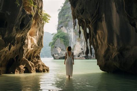 Premium Photo Woman Standing On Rocks Near Thailand