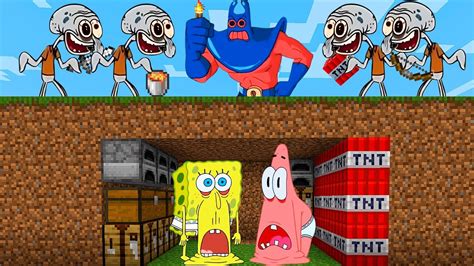 Minecraft Speedrunners Patrick Spongebob VS Hunters With Healthbars