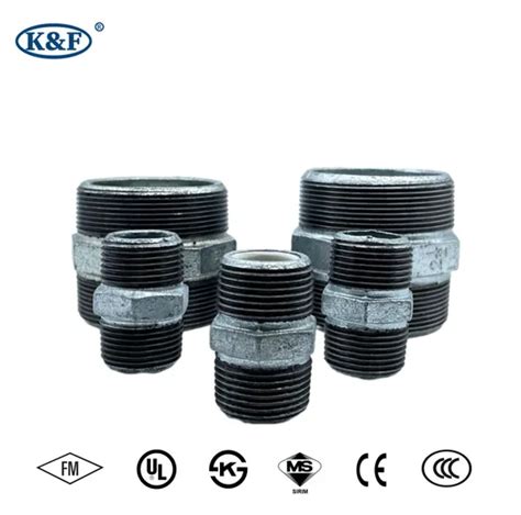 Kanaifu FM UL Customized Plastic Lined Malleable Iron Hot DIP Galvanized Pipe Fitting Nipple