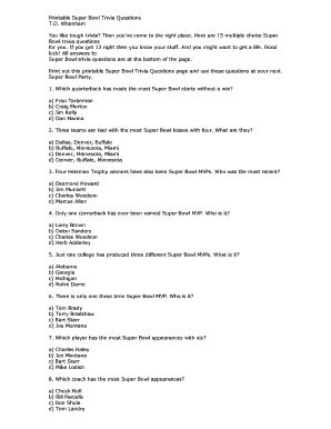 Fillable Online Printable Super Bowl Trivia Questions Fax Email Print ...