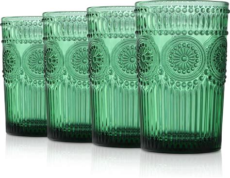 Amazon Joeyan Green Vintage Drinking Glasses Embossed Ribbed Water