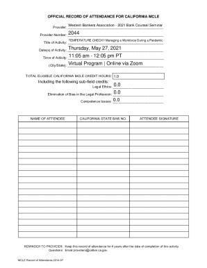 Fillable Online Visio MCLE Provider Record Of Attendance Vsd Fax Email