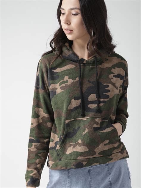 Buy Forever 21 Women Olive Green And Brown Camouflage Print Hooded