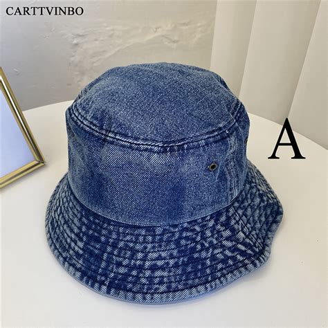 Washed Distressed Denim Bucket Hat Uv Protective Hat Women Etsy