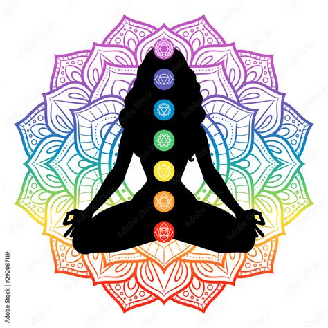 Photo Art Print Seven Chakras On Meditating Yogi Woman Silhouette