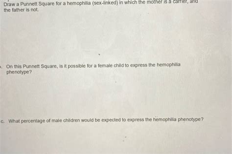Solved Draw A Punnett Square For A Hemophilia Sex Linked In Which