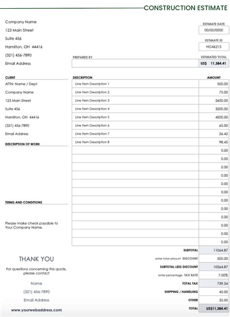 Construction Estimate Template Excel