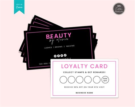 Editable Loyalty Card Template Pink Blush Loyalty Card Small Etsy