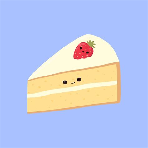 Pastel De Dibujos Animados Kawaii O Bizcocho Con Fresas Y Caras Lindas