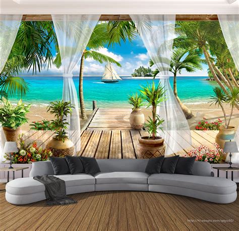 Beach Self Adhesive Wallpaper Sea Ocean D Wave Landscape Etsy