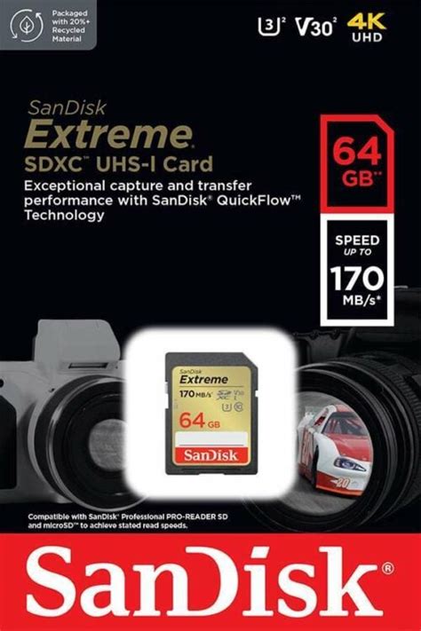 Sandisk (SDSDXV2-064G-GNCIN) Extreme SDXC 64GB U3 V30 (R170/W80 ...