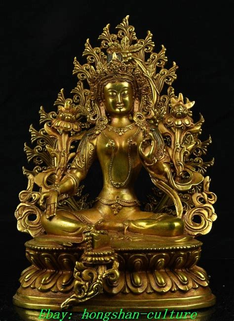 9 4 Old Tibet Bronze Gilt Green Tara Mahayana Enlightenment Buddha