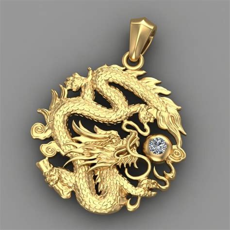 14k Yellow Gold Over Dragon Diamond Pendant Men Dragon Pendant Etsy