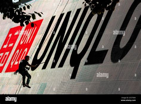 Moscow, Russia. 22nd of August, 2020 Uniqlo logo on huge screen on a ...