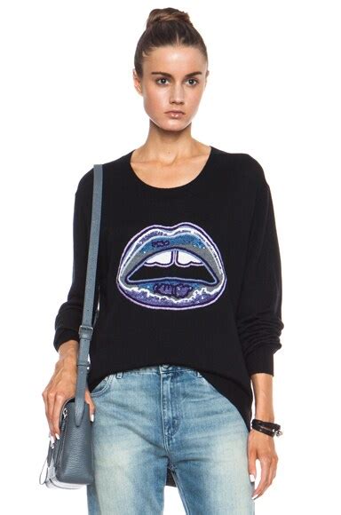 Markus Lupfer Graphic Lara Lip Sequin Merino Wool Sweatshirt In Black