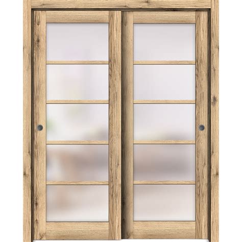 Sliding Closet Frosted Glass Bypass Doors Quadro 4002 Oak Sturdy Rails Moldings Trims