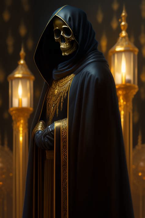 Lexica Oil Paint Grim Reaper Dark Background Gold Dust Details