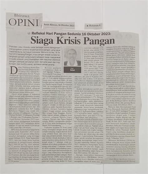 Siaga Krisis Pangan Bhirawa UMM Dalam Berita Koran Online