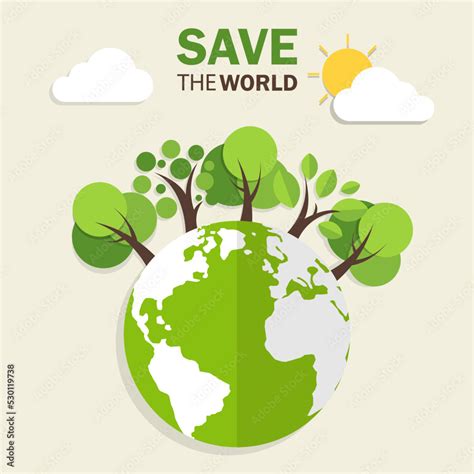 Vecteur Stock Ecology Concept With Green Eco Earth And Trees World Environment Day Poster Save