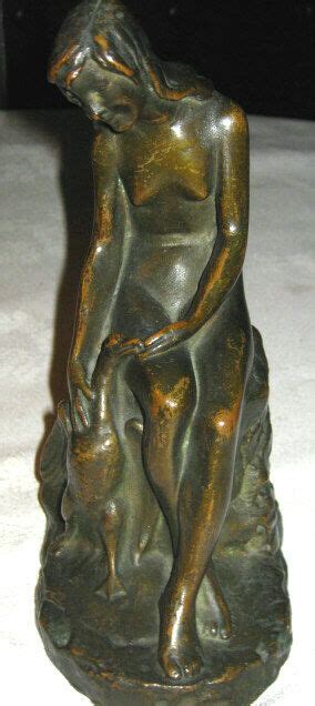 One Antique K B W Kathodian Bronze Clad Nude Lady Art Statue Goose