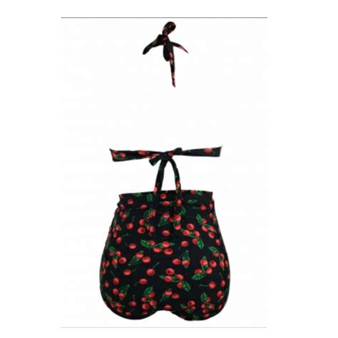 Cherry Print Black High Waist Bikini Swimsuit Emfed