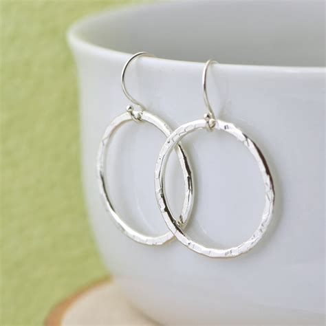 Sterling Silver Circle Earrings Dangle Earrings Hammered Etsy