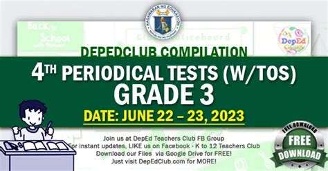 Grade 3 4th Quarter Periodical Tests With Tos The Deped Teachers Club