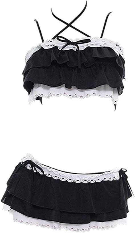 YYAN Kvinnor Kawaii Japanska Ruffle Bikini Baddräkt Anime Söt katt Cosplay Underkläder Kostym
