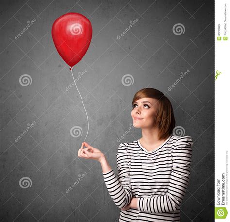 Woman Holding A Red Balloon Stock Image Image Of Balloons Adult