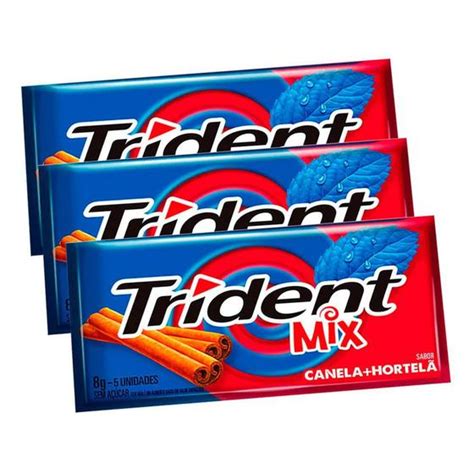 Kit 3 Chiclete Trident Mix Canela E Hortelã Com 8g Chicletes E Gomas