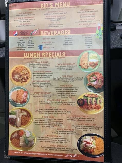 Menu at Las Palmas Mexican Restaurant, Mason City