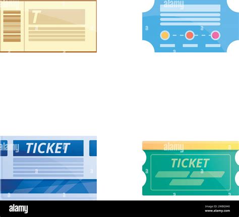 Bus Ticket Icons Set Cartoon Vector Various Paper Bus Pass Public