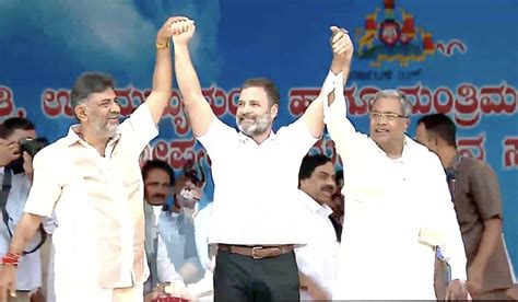 Siddaramaiah Takes Oath As Cm Shivakumar As Deputy Cm Rahul Gandhi Thanks People For Love