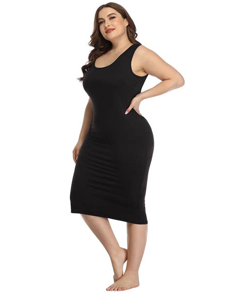 Hde Plus Size Bodycon Midi Dress Casual Fitted Jersey Tank Everyday